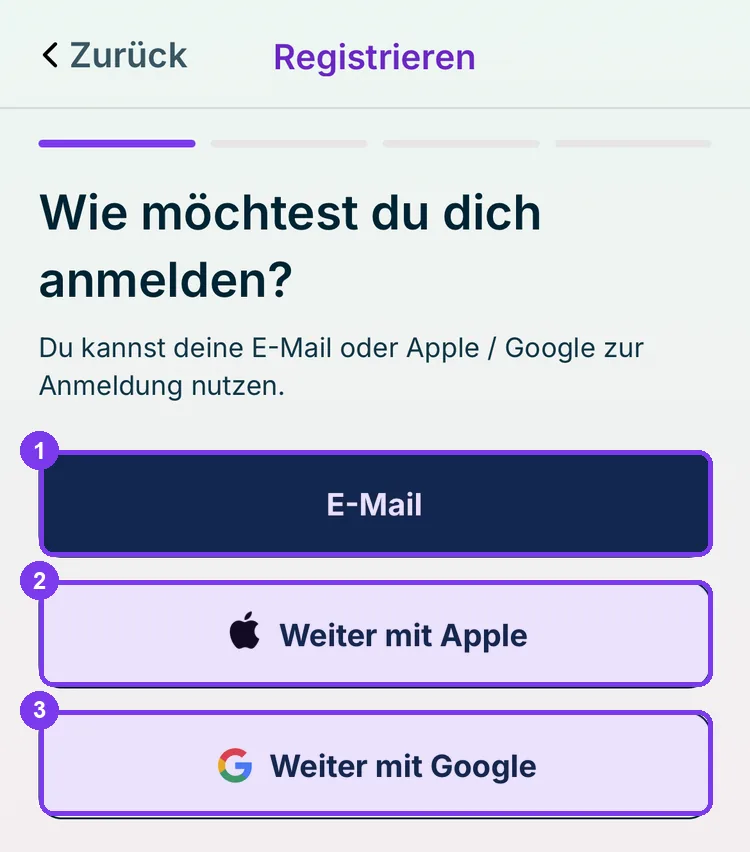 Sign-in method selection with three highlighted options