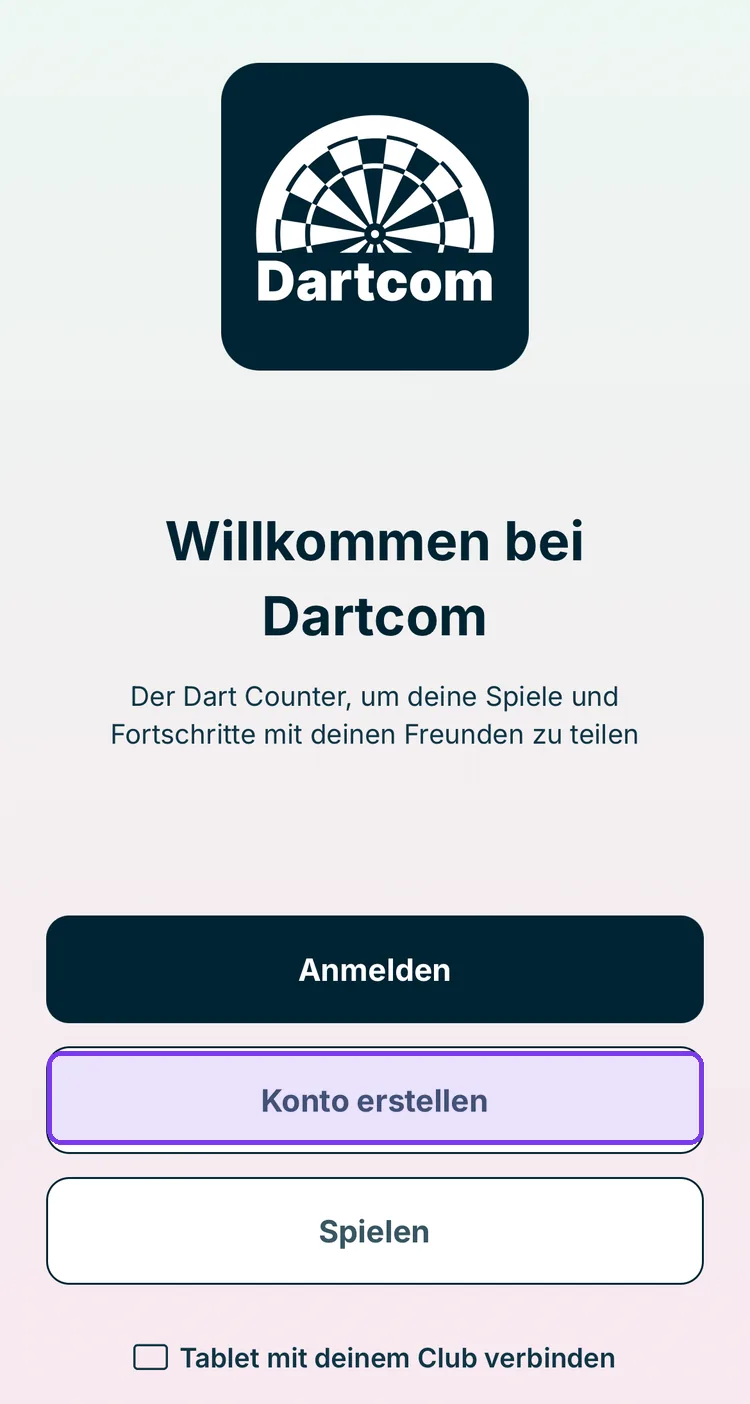 Welcome screen with highlighted Konto erstellen button