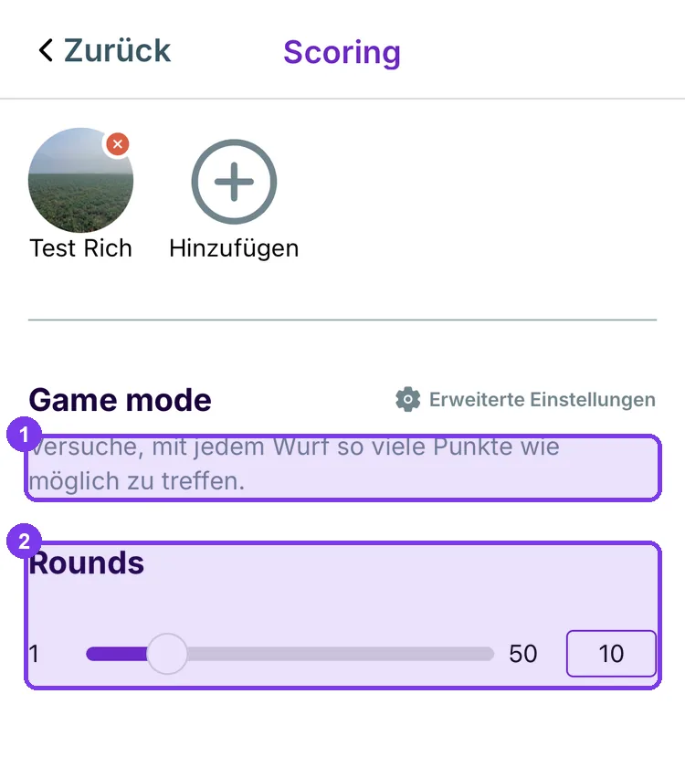 Einrichtung von Scoring mit zwei markierten Bereichen