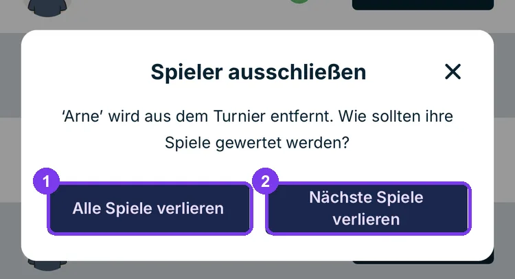 Dialog Spieler ausschließen with two highlighted options